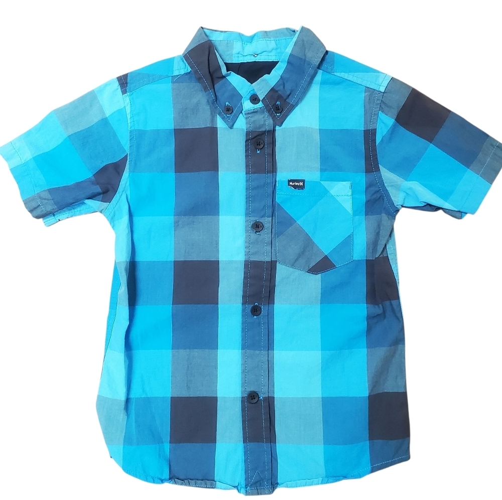 2 Boy's Size 5 Button Down Shirts. Tommy Hilfiger & Hurley. Short Sleeve - Picture 2 of 11